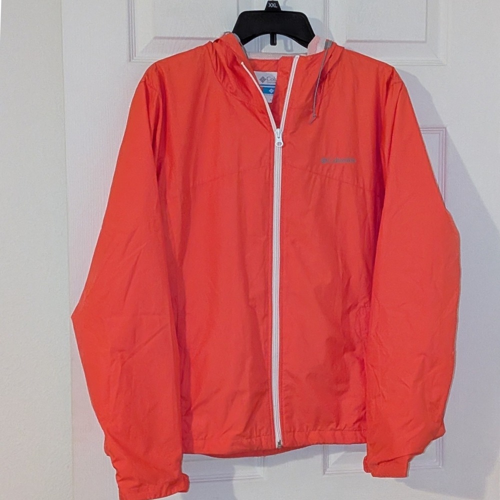 Columbia Womens XL Orange Hooded Windbreaker Full Zip Jacket X Lightweight NWOT